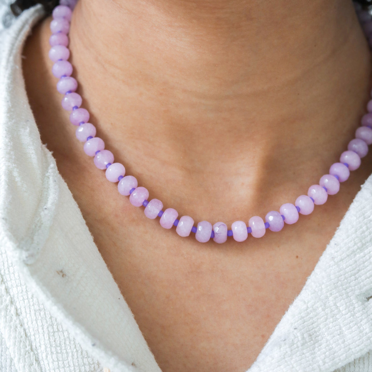 Avalaya Pastel Pink/Lavender/Grey Graduated Resin Beaded Cotton Cord