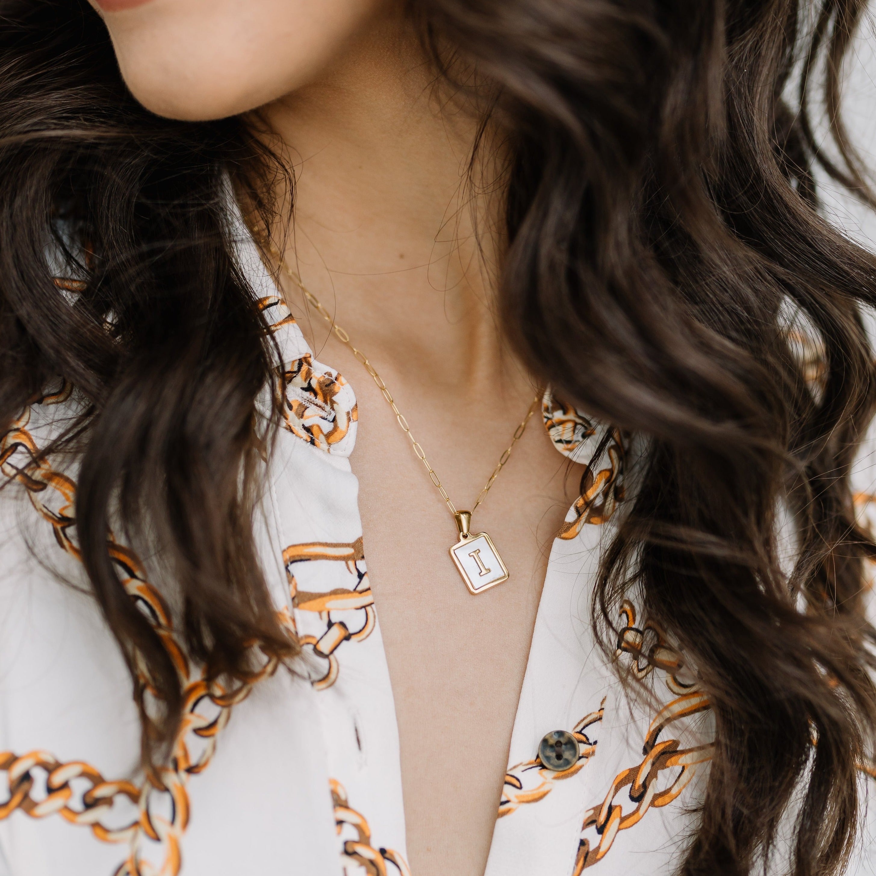 joolz by martha calvo pearl and chain initial necklace Mother of Pearl Initial Necklace Z